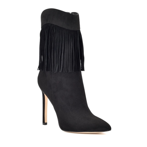 NWT Nine West Black Fringe Western Boots Boho Faux Suede Heels - Picture 2 of 13